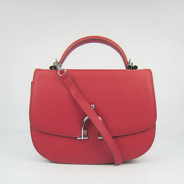 H8088 Hermes Stirrup Borsa a tracolla in pelle di vitello rosso argento